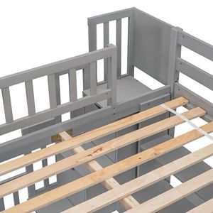 Letto a soppalco grigio a grandezza naturale con scrivania, scaffali portaoggetti e scala - Product Image 6