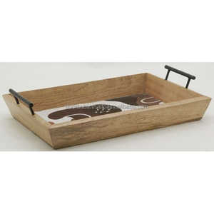 Modern Bamboo Tray <b>Set</b> Polished Technique Natural Crafts Wood Serving Tray for Coffee <b>Tea</b> Dessert Featuring Metal Handle - Product Image 3