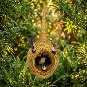 Nid d'oiseau suspendu artisanal en fibre de coco – Décoration écologique en fibre naturelle pour la maison et les cadeaux - Product Image 5