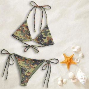 Dry Camo Print Beachwear Summer Mesh Swim Trunks for <b>Men</b> and Tie-Side <b>Bikini</b> for Women - Product Image 2