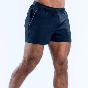 Pantalones Cortos Deportivos Negros de Último Diseño para Hombre, con Logotipo Personalizado, Cintura Elástica y Bolsillos con Ribete - Product Image 1