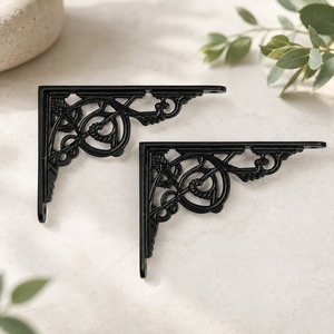 SHUBHAM <b>Black</b> Metal Corner Shelf <b>Bracket</b> Decorative Wall <b>Brackets</b> Rustic Floral Hanging Support for Home Display - Product Image 1