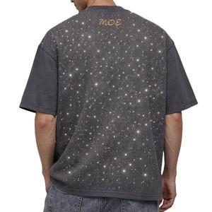 Camiseta de hombre 2026 de corte holgado con pedrería termotransferible, diamantes por toda la prenda, personalizada, extragrande, al por mayor, camisetas de hombre con pedrería - Product Image 3