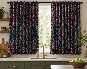 Modern Paisley Ikat Art Nouveau Velvet Or Blackout <b>Window</b> <b>Curtain</b> Each Panel Luxury Decorative Soft Touch Fabric Room Darkening - Product Image 2