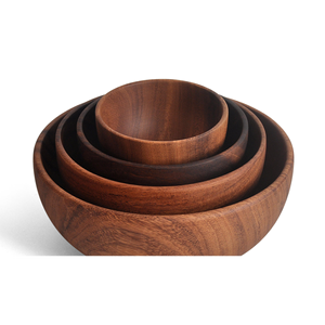 Grand bol rond en bois d'acacia, vaisselle en bois massif, design moderne, bol à salade et à fruits pour les mariages et les fêtes - Product Image 2