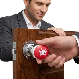 Red Round Cabinet <b>Knob</b> with <b>White</b> Spider Design Plastic Handle for Home Office Furniture Easy Installation - Product Image 1