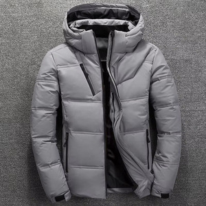 Gray <b>Red</b> Black Custom Men Hooded Puffer <b>Jacket</b> Padded Winter Coat Water Resistant Chest Zip Pocket OEM Factory Premium Wear - Product Image 5