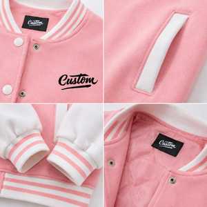 Veste universitaire rose et blanche pour homme, broderie personnalisée, imprimé lettres, col rabattu, style décontracté, matière polaire, vêtement d'hiver chauffant - Product Image 5