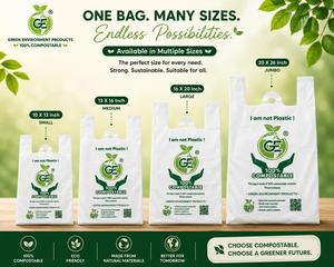 Bolsas de Compra Ecológicas 100% Compostables Sin Plástico, Bolsas de Transporte con Corte en W, Bolsas de Embalaje Biodegradables para Comercio Minorista, Bolsas de Almacenamiento Sin Plástico - Product Image 1