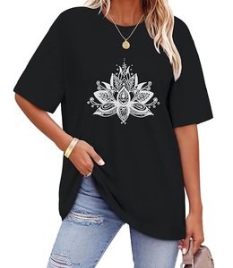 T-shirt femme en coton 100% imprimé, manches courtes, col rond, épaules tombantes, confortable, coupe ample, vente en gros, Bangladesh - Product Image 1