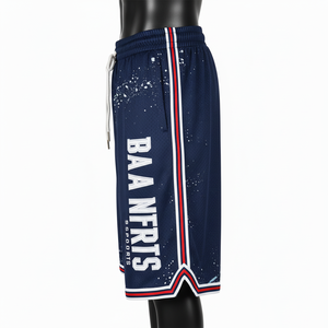 Shorts de basket-ball pour hommes de qualité supérieure, 160 GSM, polyester mesh, bleu marine, shorts de sport avec panneau rayé, logo personnalisé, shorts de basket-ball pour hommes - Product Image 5