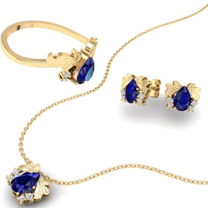 REYES New Design 925 Sterling <b>Silver</b> Pear Cut 2.5Ct Blue Sapphire Gemstone <b>Earrings</b> Necklace Sets For <b>Women</b> Wedding Gift Jewelry - Product Image 1