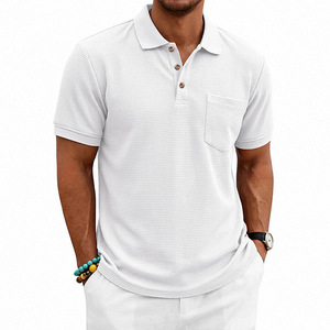 Chemise à manches courtes bleu marine pour homme avec poche, en coton tricoté, décontractée, respirante, coupe classique, 220g, séchage rapide - Product Image 5