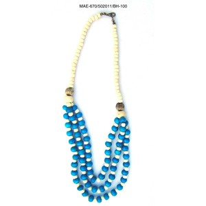 Collar de Cuentas Multicapa Azul y Crema con Detalles Plateados, Joyería Unisex de Moda, Cadena de Cuentas Redondas - Product Image 2