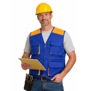 Gilet de sécurité imperméable pour homme avec fermeture éclair, multi-poches, en polyester avec bandes réfléchissantes pour les travaux de construction et de circulation - Product Image 1