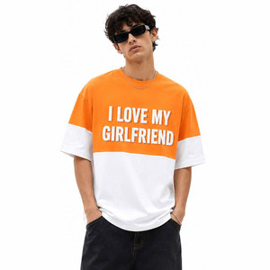 Camiseta Oversize para Hombre, Naranja y Blanca con Contraste, Manga Corta, Cuello Redondo, Diseño con Letras Estampadas, Ajuste Casual, Camiseta con Relieve - Product Image 3
