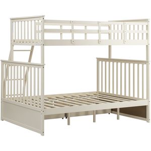Letto a castello matrimoniale in legno color crema con cassetti contenitore, scaletta e sponde di sicurezza - Product Image 5