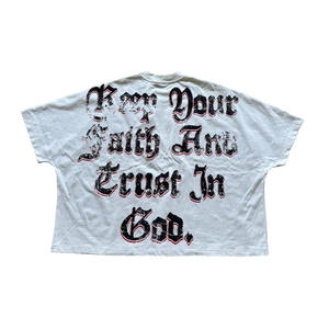 T-shirt graphique ample à épaules tombantes en coton tricoté, style streetwear vintage, délavé à l'acide, tendance streetwear - Product Image 3