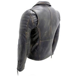 Blouson de motard vintage en cuir vieilli pour homme, coupe ajustée, asymétrique, style motard, vente en gros OEM - Product Image 3