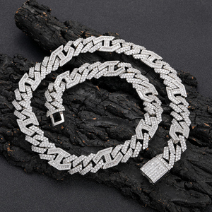 Mens 925 Silver Moissanite Iced Cuban Link Chain Pave Geometric <b>Statement</b> <b>Necklace</b> Luxury Jewellery For Men - Product Image 5