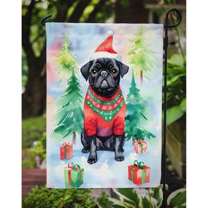 Bandera de jardín de Navidad Pug multicolor, Bandera de buzón decorativa y ilustraciones de Patio para patio y césped para macizos de flores - Product Image 3