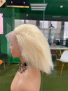 CF127 Blond 613# Afro Kinky Curl Full Lace <strong>Wig</strong> Human <strong>Hair</strong> for Alopecia Patients Pre Style Thin Skin for Braiding 8 Inches - Product Image 4