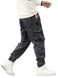 กางเกงยีนส์ทรงคาร์โก้ลำลองสำหรับผู้ชายกางเกงผ้ายีนส์ยืดขากว้างมีหลายกระเป๋าเอวเชือกรูดเอวสูงปานกลางใส่ได้ทุกฤดูออนไลน์ - Product Image 3