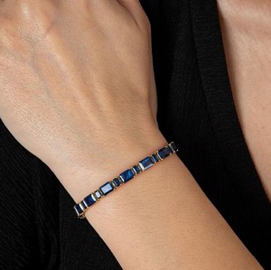 Radiant Cut Emerald Cut Lab Grown Blue Sapphire Stone Charm <b>Bracelet</b> Sterling Silver Luxury Elegant <b>Gemstone</b> Jewelry Gift Women - Product Image 3