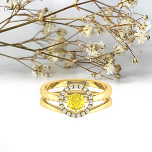 Popular Supplier Genuine 5mm Round Cut Yellow Sapphire Detachable <b>Ring</b> with 14k Solid Gold Diamond Open <b>Circle</b> Wedding <b>Ring</b> - Product Image 4