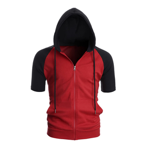 Sudadera con capucha ligera de manga corta con cremallera y logotipo personalizado para hombre, top deportivo con cremallera para gimnasio, ropa deportiva atlética con capucha para correr - Product Image 4