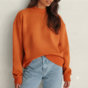 Vintage Style <b>Women's</b> Oversized Mockneck Sweatshirt Soft Cotton Fabric Long Sleeve Casual Everyday Apparel - Product Image 1