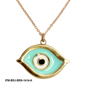 Colgante de ojo hecho a mano en latón con esmalte turquesa; promueve la felicidad y la salud con cadena de latón ajustable. - Product Image 4