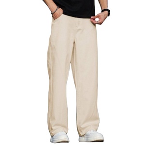 Men's Trending Modern Straight Fit Beige Wide Leg Denim Jeans Eco Friendly Breathable Pant Street Style Fashion Jeans Size 26-40 - Product Image 2