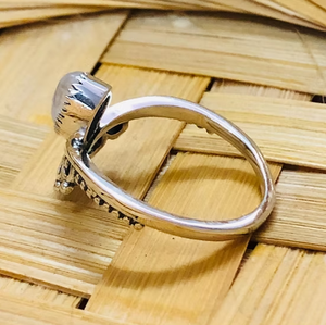 <b>Dainty</b> Crown <b>Ring</b> Made From Solid Sterling Silver With Small Pear Shaped White Moonstone Gemstone Engagement Jewelry - Product Image 2