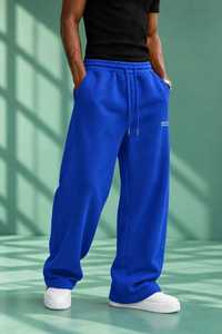 Pantalon de survêtement bleu pour homme, coupe large, taille élastique, style streetwear décontracté, avec bande latérale blanche, respirant, léger, avec cordon de serrage - Product Image 4