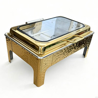 Nouveau chauffe-plat professionnel pour buffet de restaurant, type marteau, 9L, en acier inoxydable, avec couvercle hydraulique en verre doré, pour la restauration