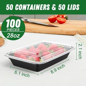 Confezione da 50 (100 Pezzi) Contenitori per Preparazione Pasti da 28 oz con Coperchi Robusti, Ermetici e Riutilizzabili, Adatti per Microonde, Congelatore e Lavastoviglie - Product Image 1