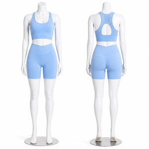 Ensemble de shorts de yoga sans couture pour femmes, soutien-gorge de sport dos nageur, taille haute, tenue de fitness et de sport - Product Image 6