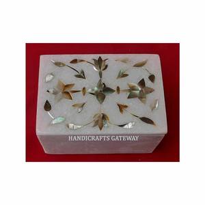 Gorgeous Looking Handmade Natural <b>Pink</b> And Blue Flower Design White Marble Mother Of Pearl Inlay Jewelry <b>Boxes</b> For <b>Gifts</b> Purpose - Product Image 5