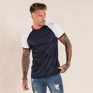 Mens Navy Blue White <b>Raglan</b> Sleeve Red Trim Contrast Color Block Crew Neck Short Sleeve Cotton Casual Summer Fashion <b>Top</b> Custom - Product Image 1