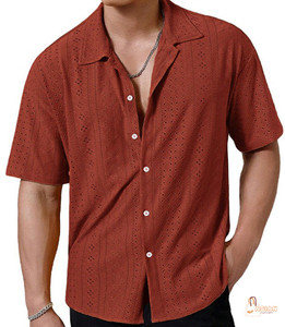 Chemise décontractée pour homme à manches courtes, respirante, à motif de points, col rabattu, en coton pour l'été - Product Image 1