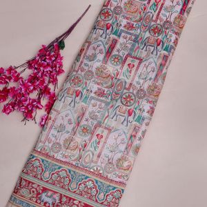 Printed Brocade Fabric Scarf Women Lightweight <b>Silk</b> Cotton Jacquard Woven Sheer Home Textile Shawl Ivory Cream Base Color - Product Image 5