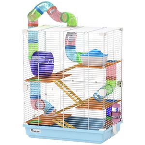 Gabbia per Criceti a 5 Piani Azzurra con Ruote per Esercizio e Trasportino Portatile per Piccoli Animali - Product Image 1