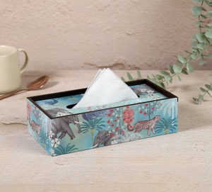 Boîte à mouchoirs en MDF bleu faite à la main, design unique, imprimé bois avec motif animal, autoportante pour la décoration de la maison, du bureau ou de la table. - Product Image 4