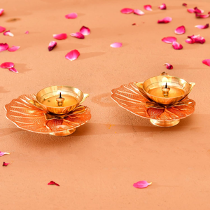 Handcrafted Brass Lotus Diya Set of 2 Traditional <b>Oil</b> <b>Lamp</b> Deepak Deepam for Pooja Home Temple Prayer Room Diwali Decoration - Product Image 1