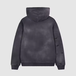 Sweat à capuche vintage effet vieilli en molleton épais, coupe classique, style streetwear, avec poche kangourou, haut décontracté - Product Image 2