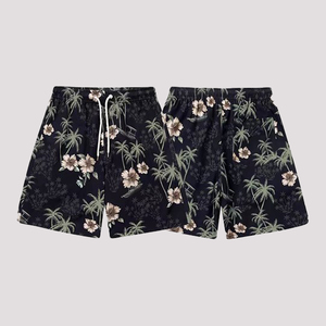 Shorts de bain décontractés personnalisés pour homme, taille élastique, style cargo, imprimé floral par transfert thermique, en coton/polyester - Product Image 3