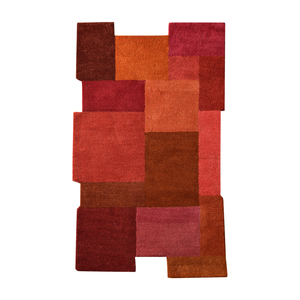 Tapis d'appoint géométrique moderne et contemporain en laine et viscose tufté à la main, à poils ras, rectangulaire irrégulier, patchwork vert coucher de soleil - Product Image 3