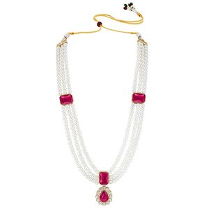 Ensemble collier et boucles d'oreilles pour enfants en alliage de zinc plaqué or, imitation perle, avec pendentif goutte d'eau en pierre rose, bijoux tendance - Product Image 5