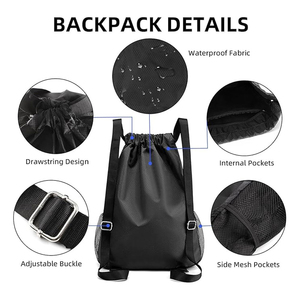 Sac à dos à cordon personnalisé avec logo, imperméable, pour le sport, la gym, léger, en polyester, sac de voyage à cordon, promotionnel - Product Image 3